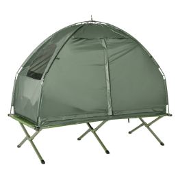 Folding Camping Cot for Adults All-in-One Elevated Tent with Sleeping Bag Thick Air Mattress Portable Single Bed