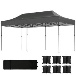 10 x 20 ft Pop Up Canopy Tent, Heavy Duty UPF50+ Outdoor Portable Instant Canopy Shelter with Wheeled Bag, Dark Gray