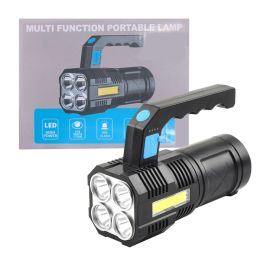 LED Flashlight USB Rechargeable Torch COB Spotlight Camping Light High Lumens Emergency Lamp 4 Modes Waterproof Work Light (Option: Black)