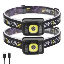 2Packs Rechargeable Motion Sensor Headlamp 6 Light Modes COB XPG Headlight Torch Flashlight For Fishing Running Camping Hiking (Option: 2Pack)